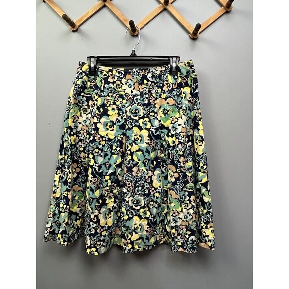 Liz Claiborne A Line Skirt Womens Size 6‎ Floral Printed Pleated Blue Corduroy - Picture 1 of 6